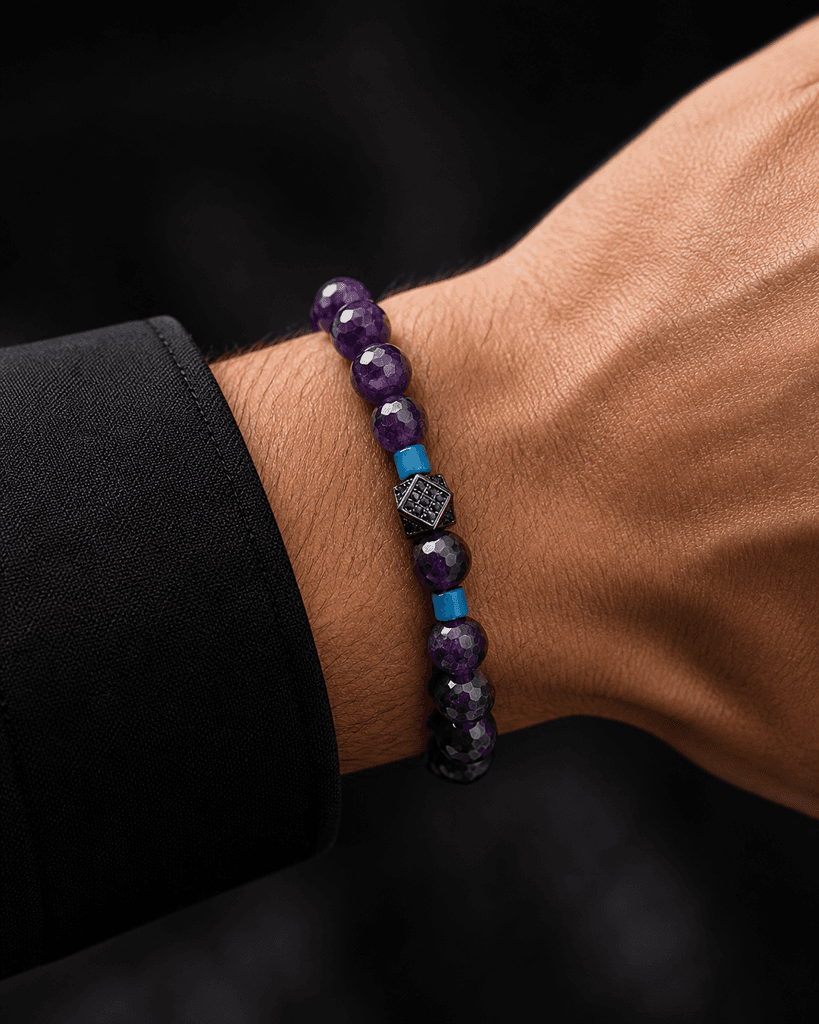 Men's Natural Stone Bracelet - Dark Purple 1