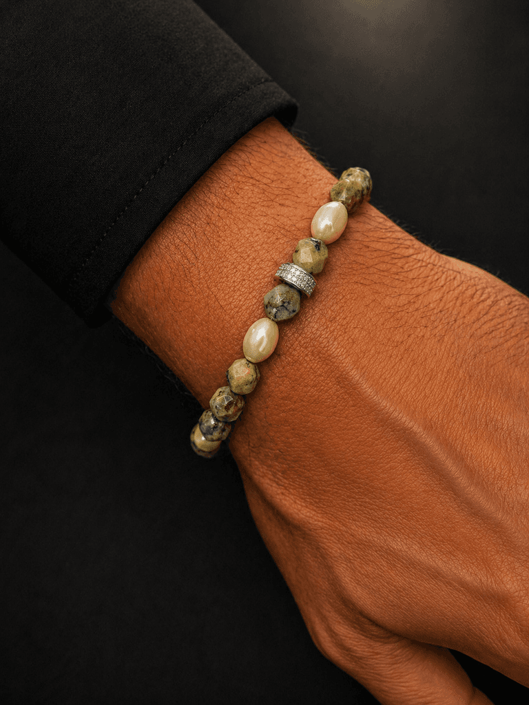 Men's Natural Stone Bracelet - Light Green 1