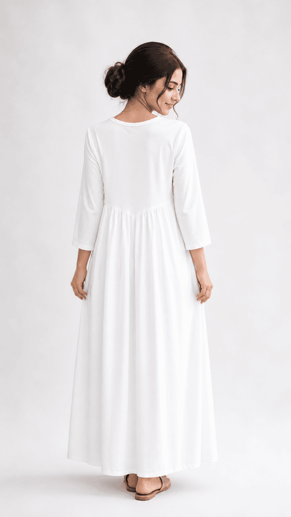 Elegant White Women's Dress in Premium Kham Raw Fabric - Free Size 2