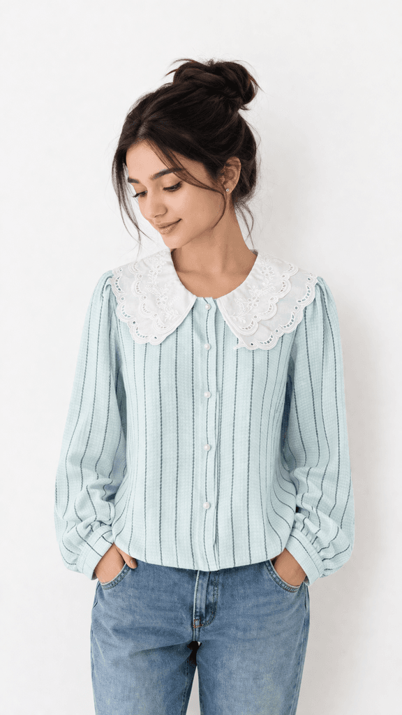 Women's Breathable 100% Cotton Casual Shirt - Light Blue (Free Size) 1