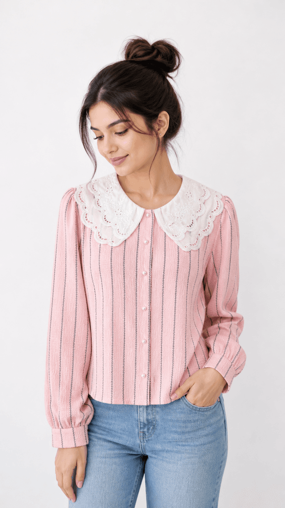 Women's Breathable 100% Cotton Casual Shirt - Light Pink (Free Size) 1
