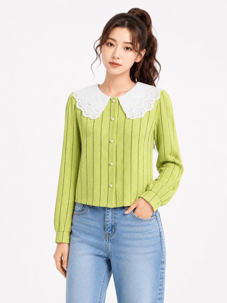 Women's Breathable 100% Cotton Casual Shirt - Light Green (Free Size) 1