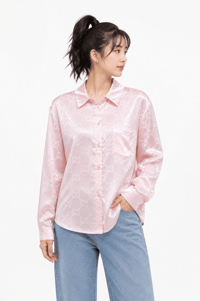 Gucci Women's Elegant Satin Button-Down Shirt - Light Pink (Free Size) 1