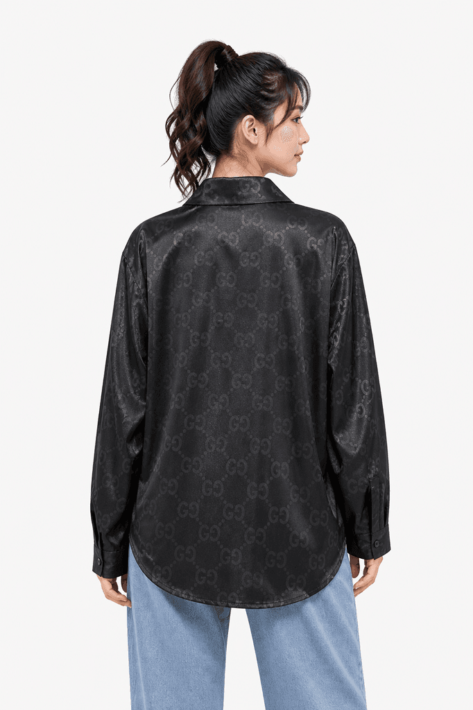 Gucci Women's Elegant Satin Button-Down Shirt - Black (Free Size) 2