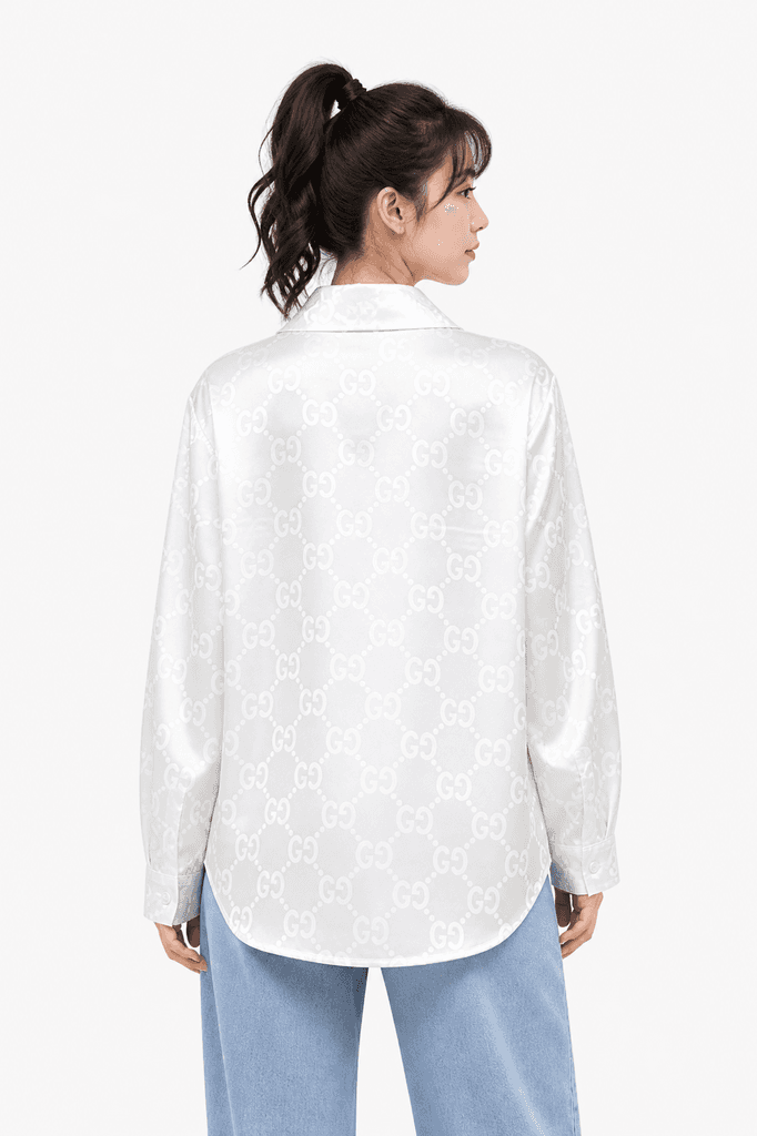 Gucci Women's Elegant Satin Button-Down Shirt - White (Free Size) 2