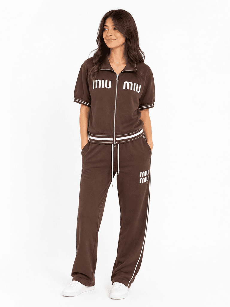 Miu Miu Women's Premium Cotton Pajama Shirt and Lounge Set - Dark Brown (Free Size) 1