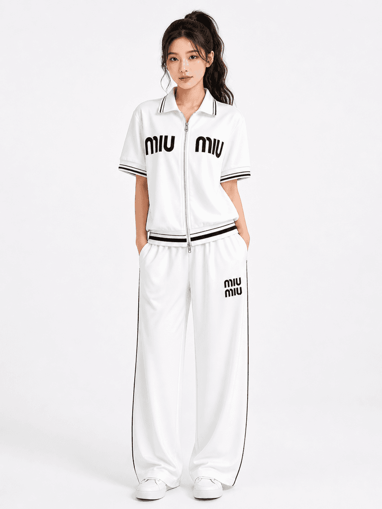 Miu Miu Women's Premium Cotton Pajama Shirt and Lounge Set - White (Free Size) 1