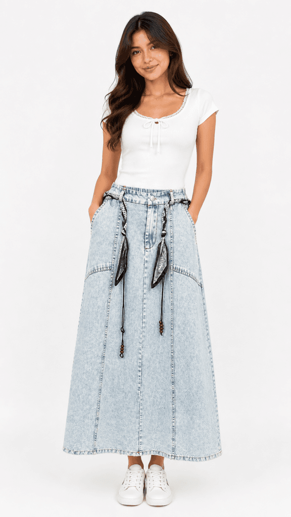 Women's Classic Cotton Casual Skirt - Light Blue (Free Size) 2