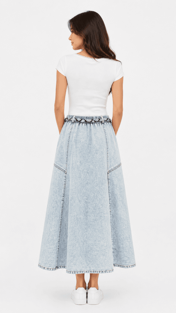 Women's Classic Cotton Casual Skirt - Light Blue (Free Size) 3