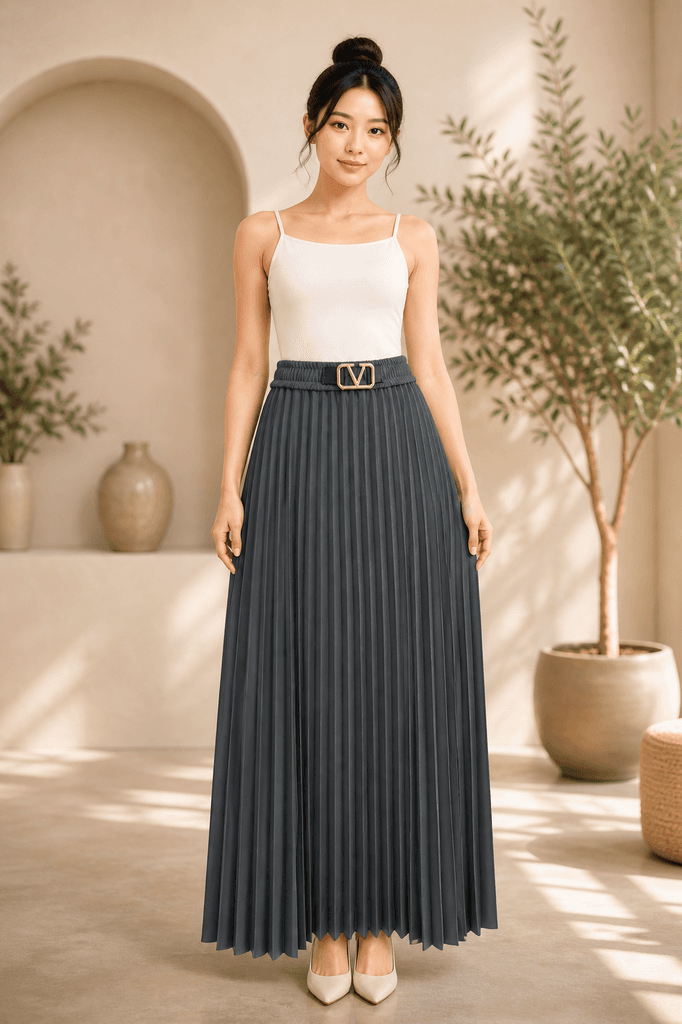 V Women's Elegant Polyester Skirt - Dark Gray (Free Size) 2