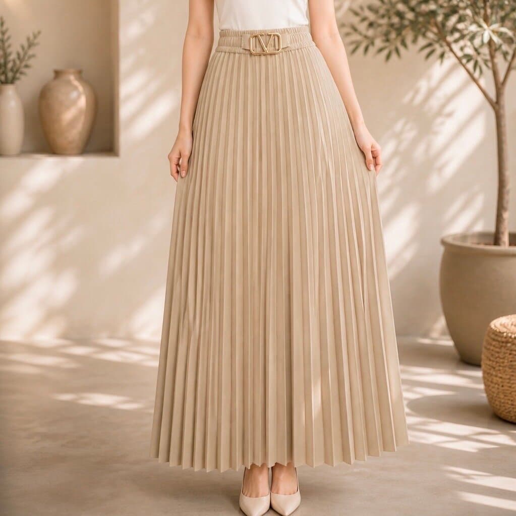 V Women's Elegant Polyester Skirt - Light Brown (Free Size) 1