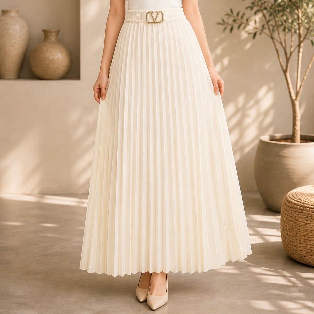 V Women's Elegant Polyester Skirt - Off White (Free Size) 1