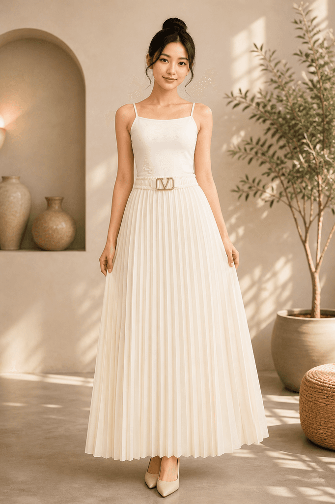 V Women's Elegant Polyester Skirt - Off White (Free Size) 2