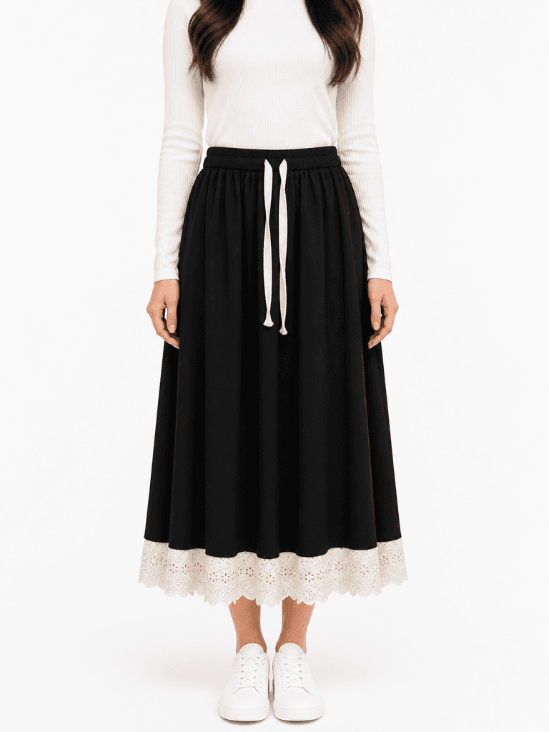 Elegant Women's Midi Skirt in Black - Free Size 1