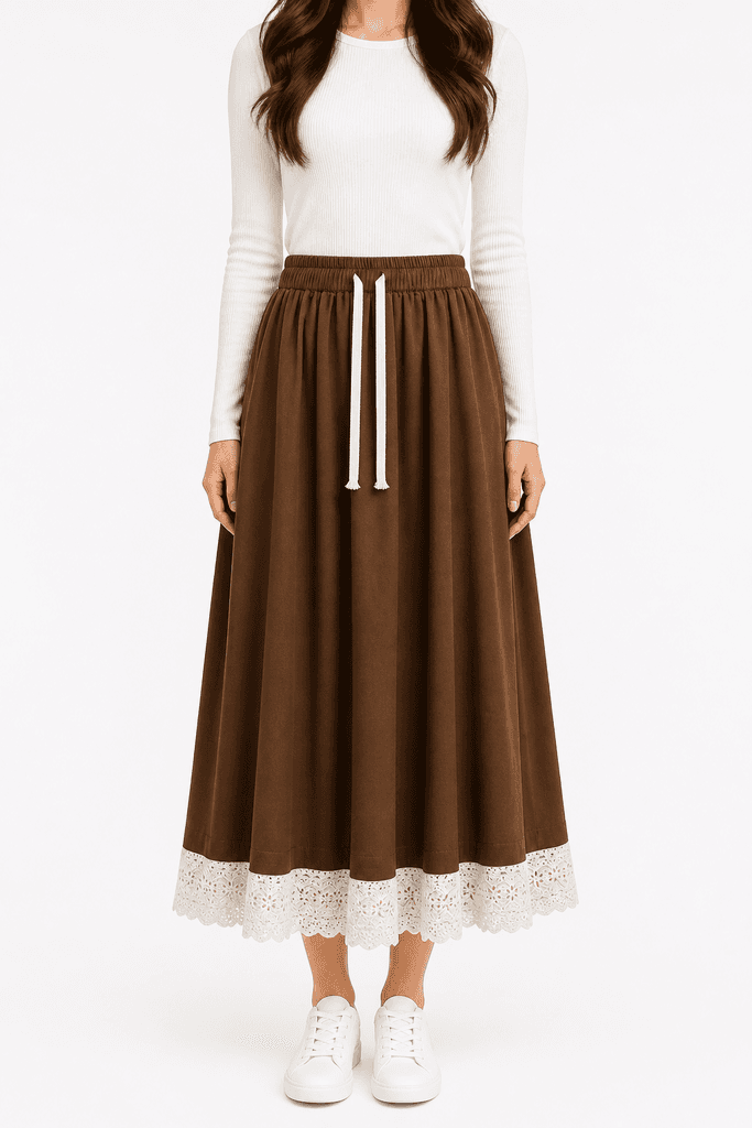 Elegant Women's Midi Skirt in Dark Brown - Free Size 1