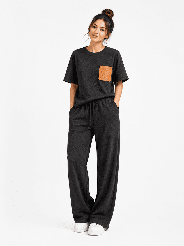 Loewe Women's Premium Cotton T-Shirt and Pajama Lounge Set - Black (Free Size) 1