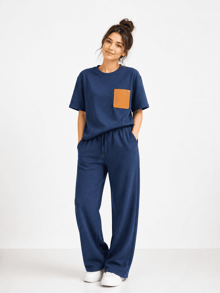 Loewe Women's Premium Cotton T-Shirt and Pajama Lounge Set - Navy Blue (Free Size) 1
