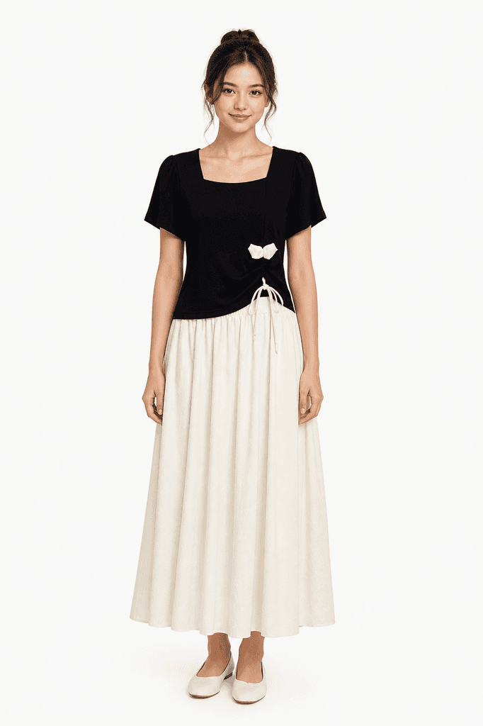 Chic Women's Cotton T-Shirt and Skirt Matching Two-Piece Set - Black (Free Size) 1