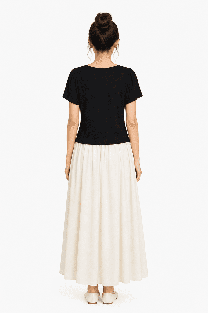 Chic Women's Cotton T-Shirt and Skirt Matching Two-Piece Set - Black (Free Size) 2