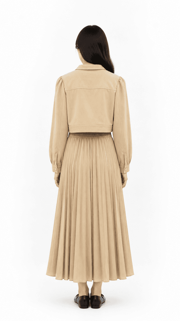 MIDUODUO Women's Premium Cotton Jacket and Pleated Skirt Two-Piece Set - Light Brown (Free Size) 2