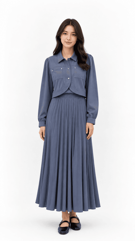 MIDUODUO Women's Premium Cotton Jacket and Pleated Skirt Two-Piece Set - Gray (Free Size) 1