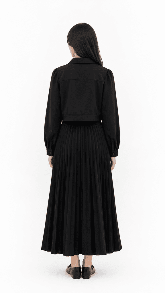 MIDUODUO Women's Premium Cotton Jacket and Pleated Skirt Two-Piece Set - Black (Free Size) 2