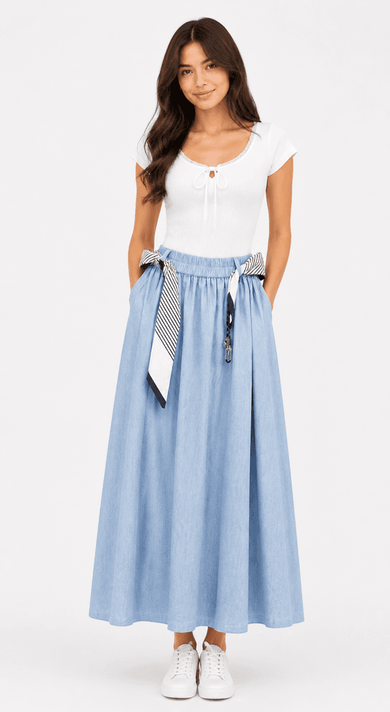 Versatile Women's Cotton Skirt - Light Blue (Free Size) 2