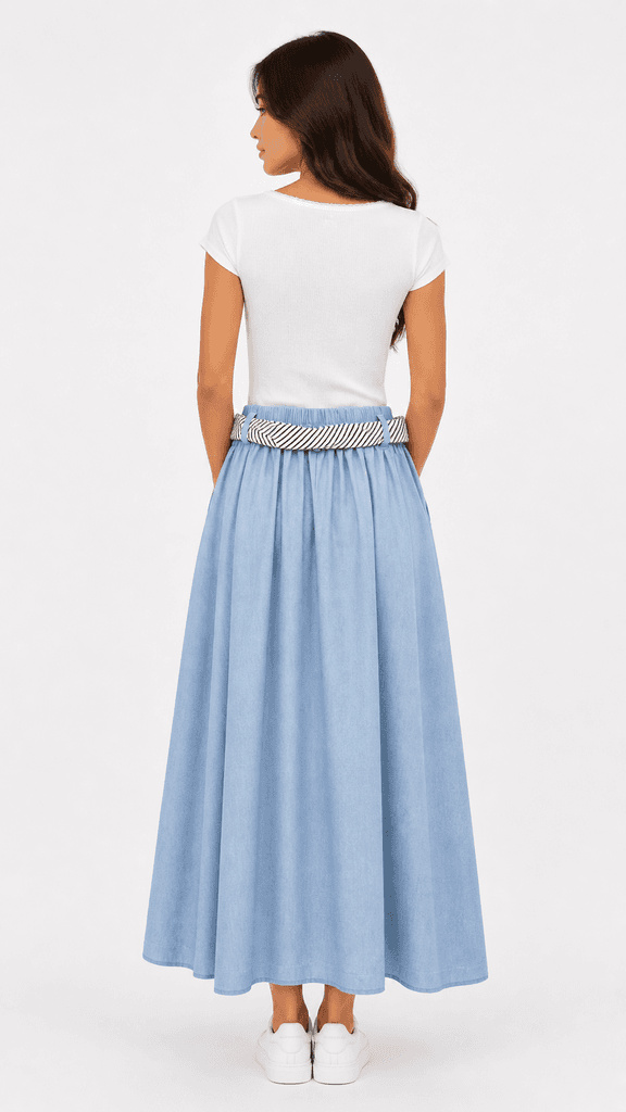 Versatile Women's Cotton Skirt - Light Blue (Free Size) 3