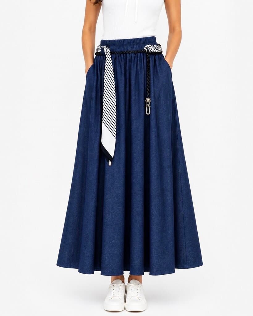 Versatile Women's Cotton Skirt - Navy Blue (Free Size) 1