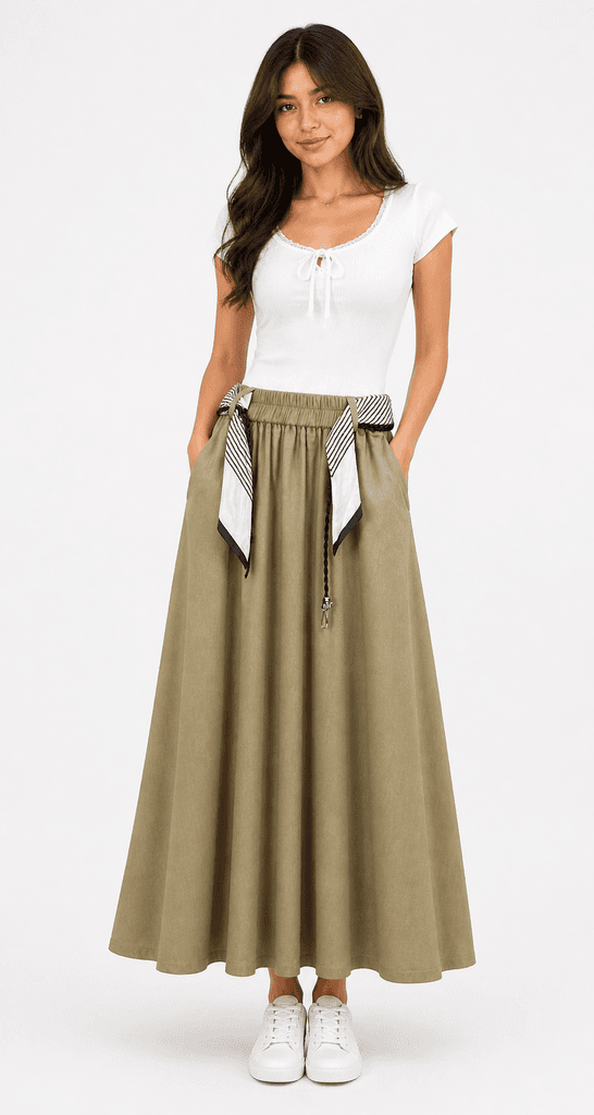Versatile Women's Cotton Skirt - Light Brown (Free Size) 2