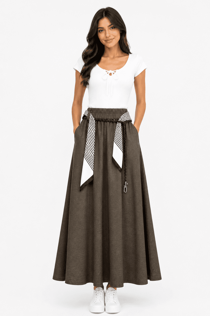 Versatile Women's Cotton Skirt - Dark Brown (Free Size) 2