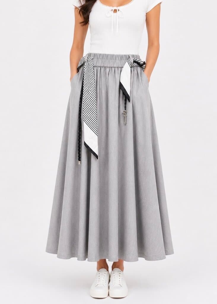 Versatile Women's Cotton Skirt - Light Gray (Free Size) 1