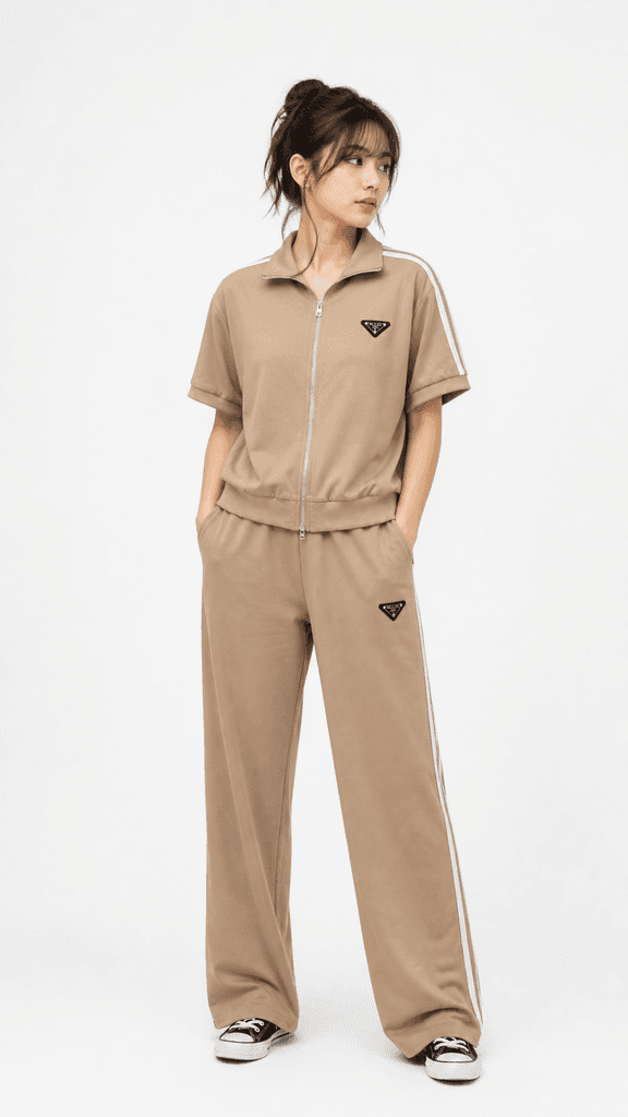 Prada Women's Cotton Jacket and Pajama Set - Light Brown (Free Size) 1