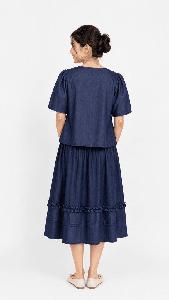 Chic Women's Shirt and Skirt Two-Piece Set - Free Size (Denim) 2