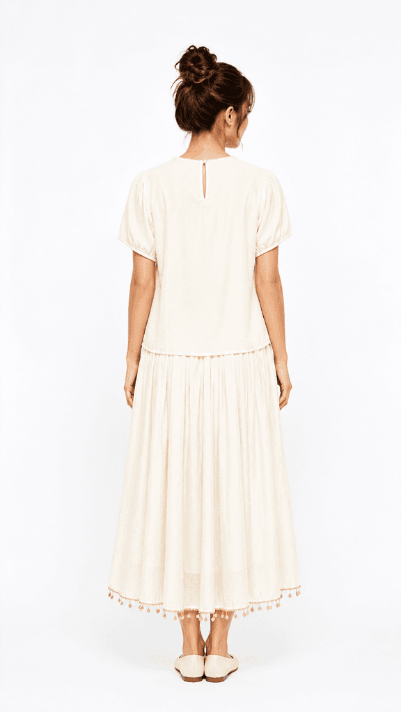 Women’s Pure Cotton Blouse & Skirt Set - Off White (M) 2