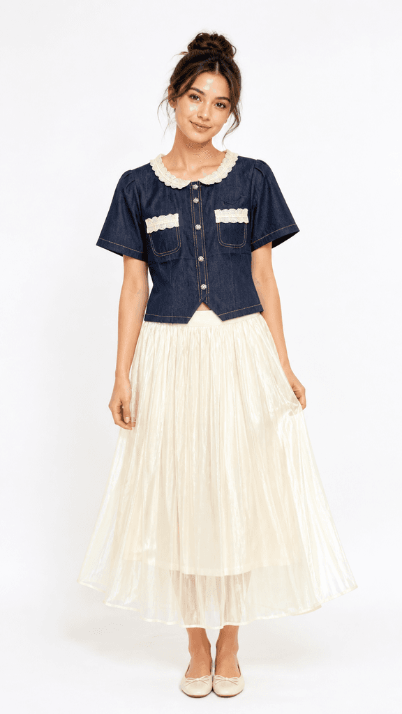 Elegant Women's Off White Jacket and Skirt Set - Two-Piece Professional Suit (M) 1