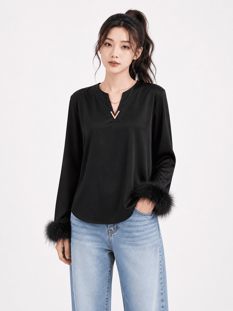 LELEFUSHI Women's Elegant Satin Blouse - Black (Free Size) 1