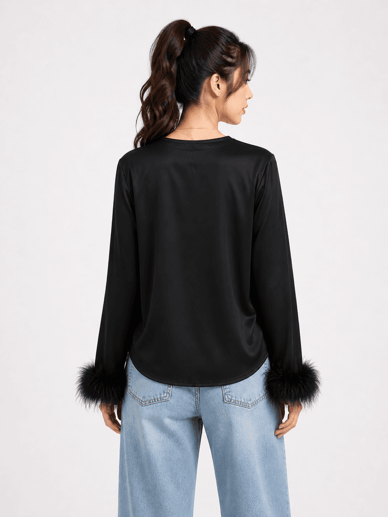 LELEFUSHI Women's Elegant Satin Blouse - Black (Free Size) 2