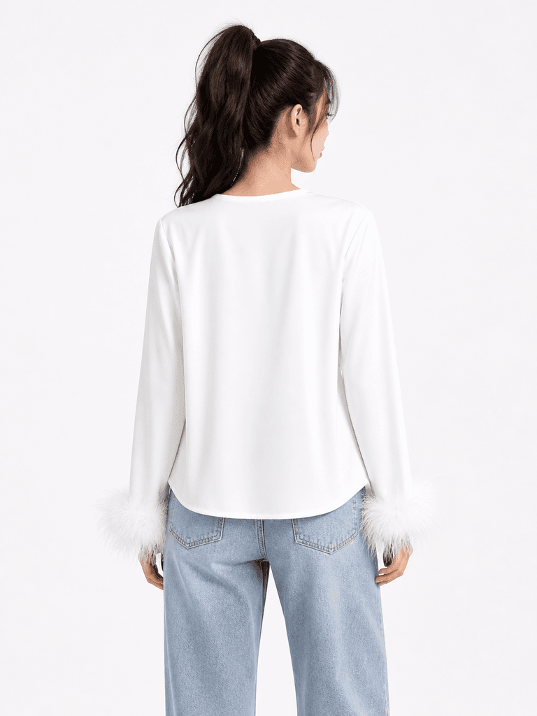 LELEFUSHI Women's Elegant Satin Blouse - White (Free Size) 2