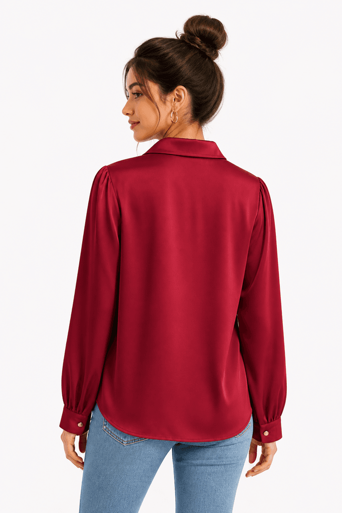 Fang Elegant Women's Satin Blouse - Dark Red (Free Size) 2