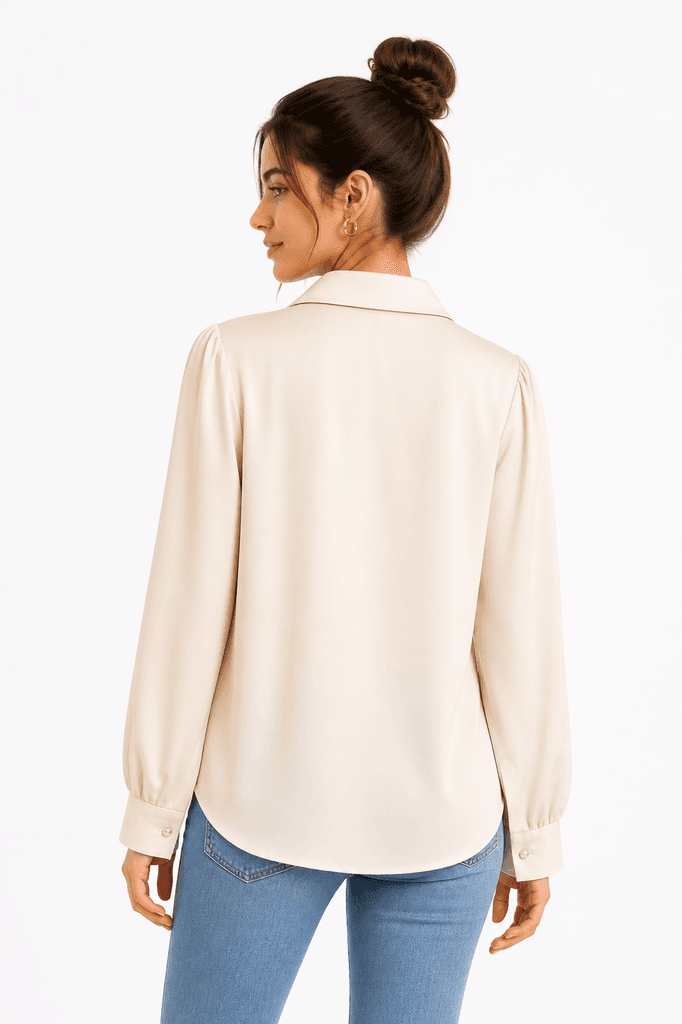 Fang Elegant Women's Satin Blouse - Cream (Free Size) 2