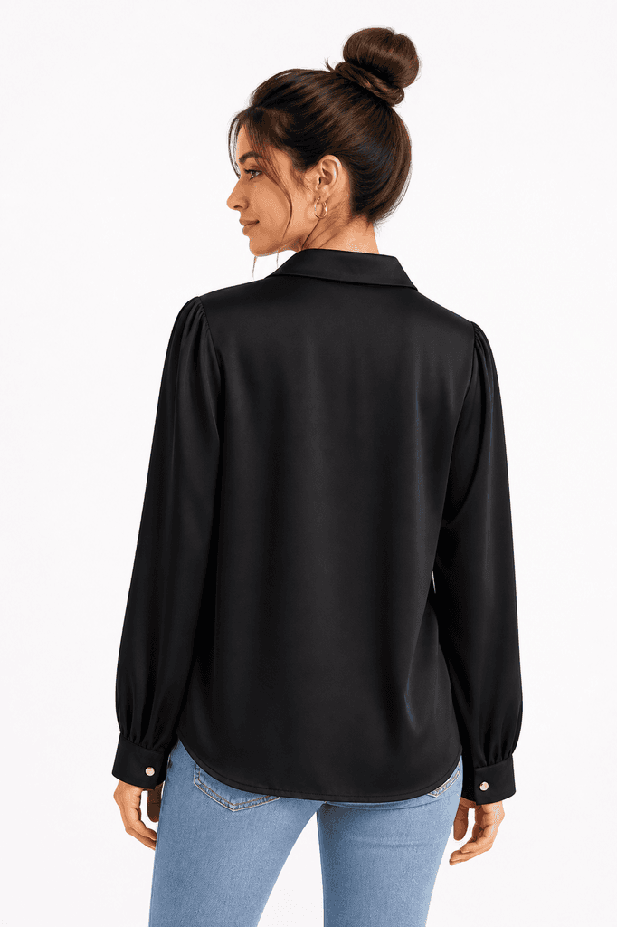 Fang Elegant Women's Satin Blouse - Black (Free Size) 2