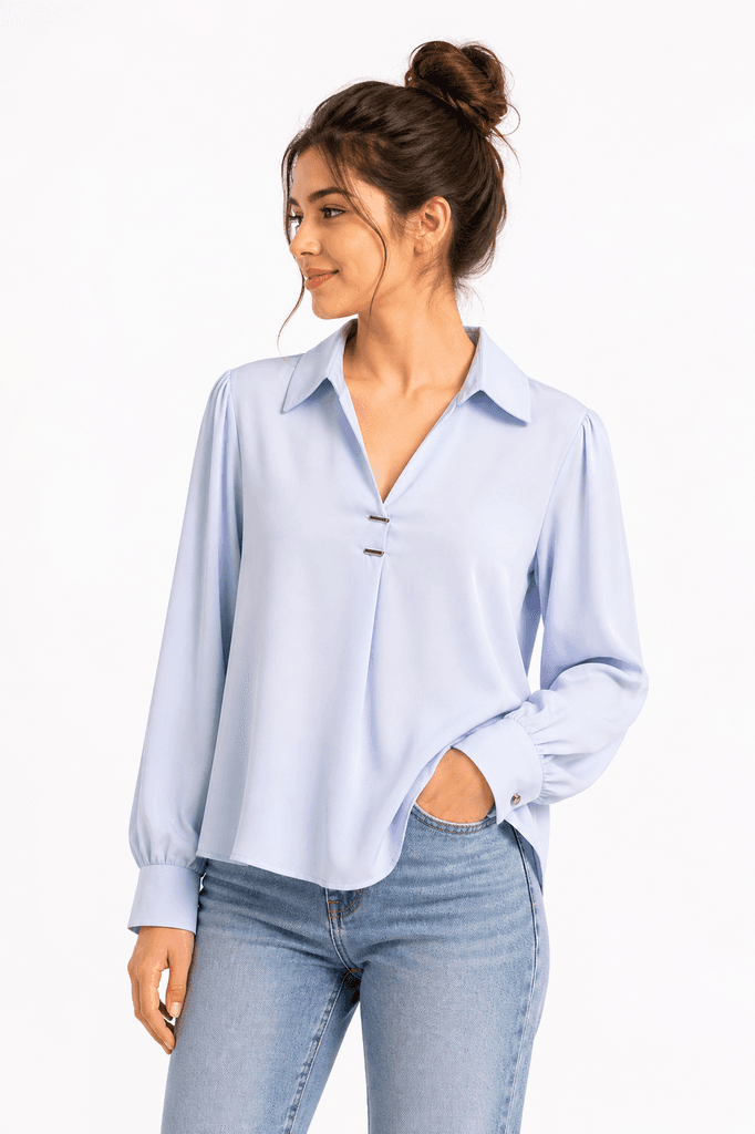 Fang Elegant Women's Satin Blouse - Light Blue (Free Size) 1