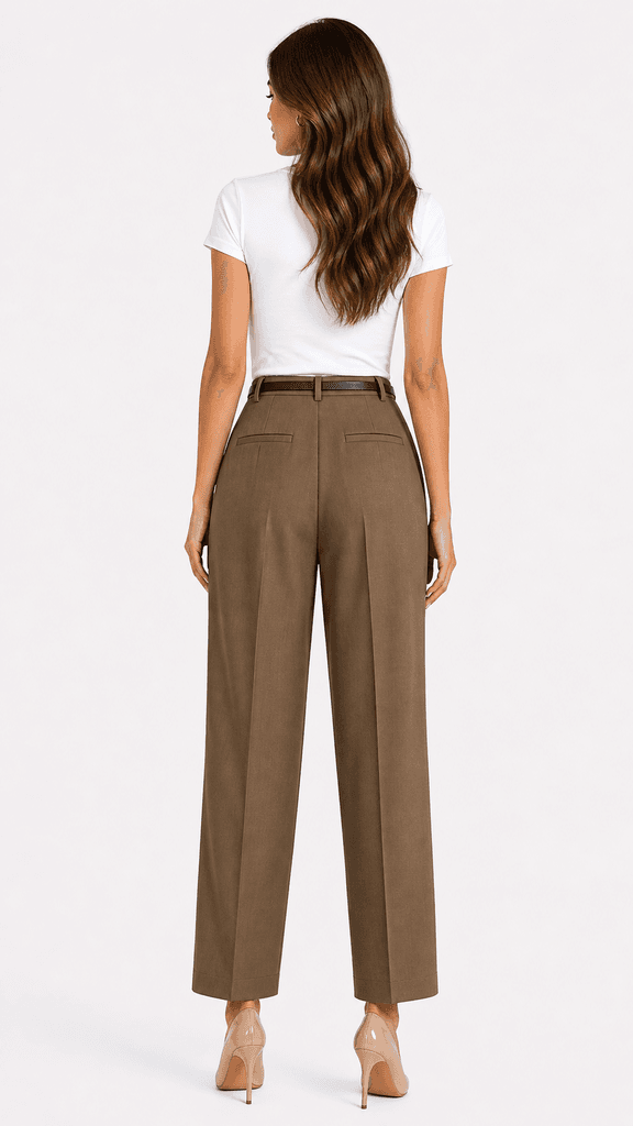 ROMA BRAND Women's Elegant Polyester Fabric Pants - Brown (M) 2