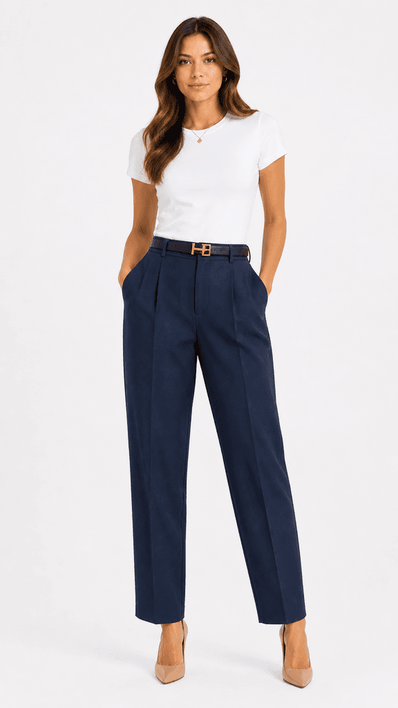 ROMA BRAND Women's Elegant Polyester Fabric Pants - Navy Blue (M) 1