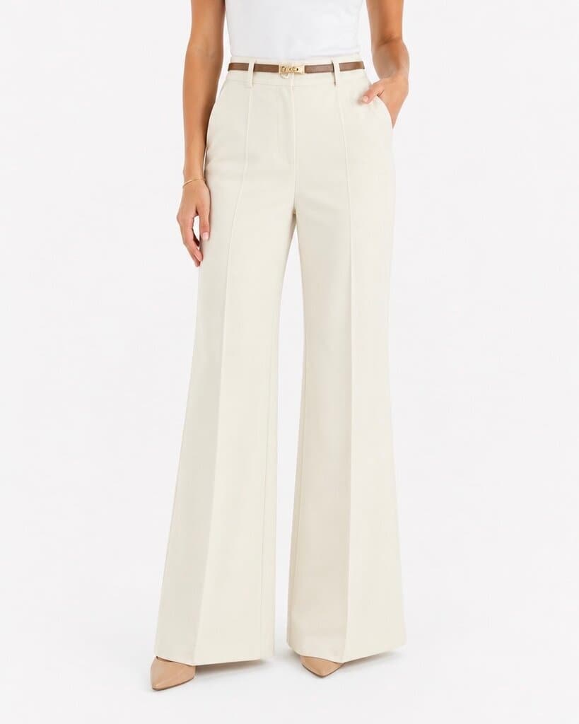 ROMA BRAND Women's Classic Polyester Fabric Pants - Off White (M) 1
