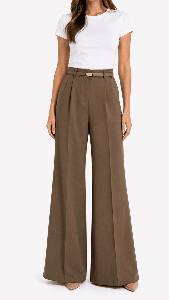 ROMA BRAND Women's Classic Polyester Fabric Pants - Brown (M) 1