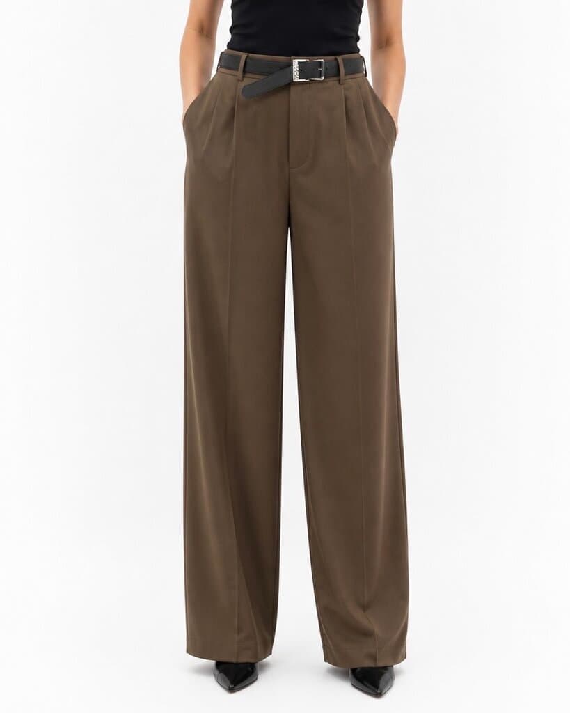 ROMA BRAND Women's Elegant Polyester Fabric Pants - Brown (M) 1