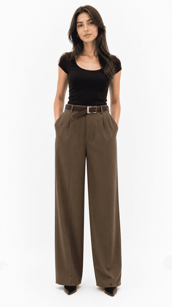 ROMA BRAND Women's Elegant Polyester Fabric Pants - Brown (M) 2