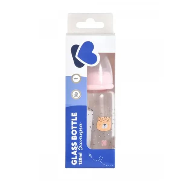 KikkaBoo Glass Feeding Bottle 120ml Savanna - Pink 2